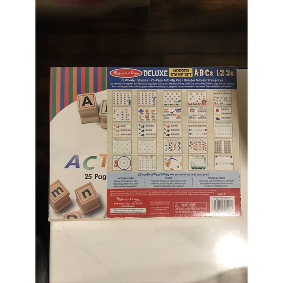 Melissa & Doug Deluxe Wooden Stamp Set Stamp Pad Activity Pad Stampers ABCs 123s - Picture 2 of 8